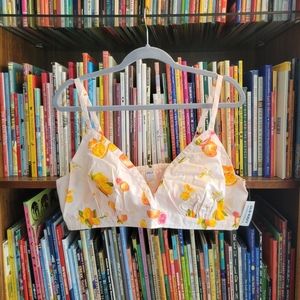 Poplin Bralette XL Tall Pink Citrus Grapefruit Cross-Front Old Navy NWT